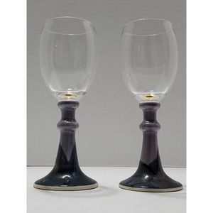 Lot Of 2 Kent Follette Pottery Wine/Champagne Glass With Pottery Stem Signed
